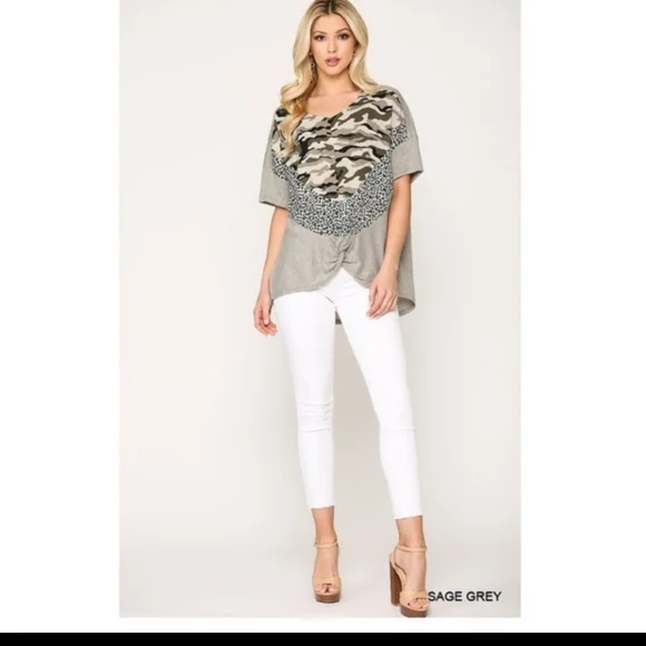 **SOLD**🔷CAMOUFLAGE PRINT CENTER KNIT TOP - Picture 3 of 6